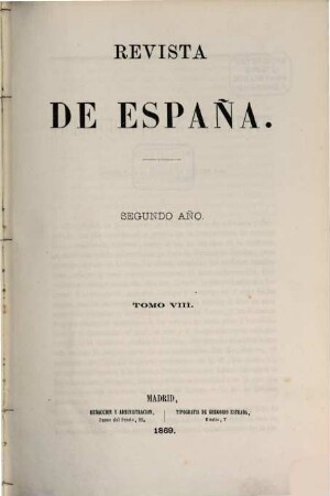Revista de España. 8 = Año 2. 1869