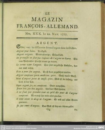 Nro. XXXX. le XX. Nov. 1777