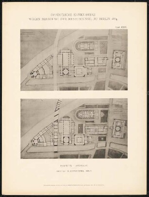 Wettbewerb Museumsinsel, Berlin: Projekt IX, Grundriss EG, 1. OG (aus: Concurrenzentwürfe wegen Bebauung d. Museumsinsel zu Berlin. Auswahl d. preisgekrönten u. besten Entwürfe, Berlin 1884)