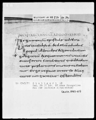 Bibliorum pars finalis, Pauli epistolae, Actus apostolorum, Epistolae canonicae, Apocalypsis — Initiale A(rgumentum), Folio 24verso