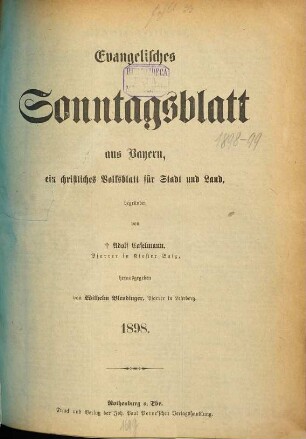 Evangelisches Sonntagsblatt aus Bayern. 1898