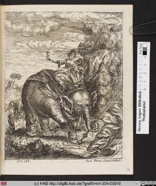 [Temperantia reitet auf einem Elefanten].
