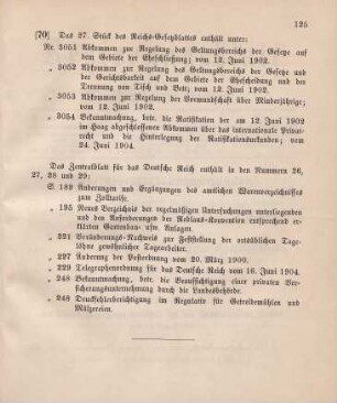 70. Das 27. Stück des Reichs-Gesetzblattes enthält unter: ...