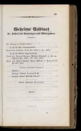 Geheime Cabinet Sr. Hoheit des Kurprinzen und Mitregenten.