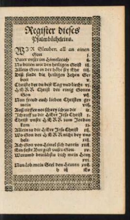Register dieses Psalmbücheleins.