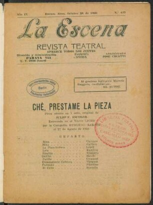 Ché, préstame la pieza : pieza cómica en 1 acto