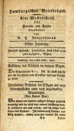 Zwölfter, sonst fünf und zwanzigster, Bogen