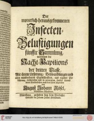 Titelblatt: Nacht=Papilions, Dritte Klasse