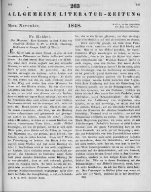 Hebbel, F.: Der Diamant. Eine Komödie in fünf Acten. Hamburg: Hoffmann & Campe 1847
