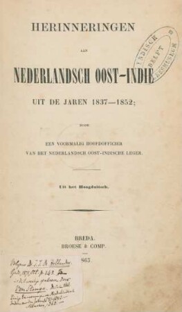 Herinneringen aan Nederlandsch Oost-Indie uit de jaren 1837-1852 : door een voormalig hoofdofficien van het Nederlandsch Oost-Indische Leger ; uit het Hoogduitsch