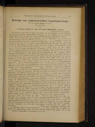 Beiträge zur experimentellen Lepidopterologie.