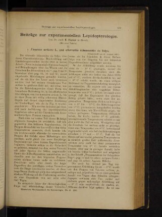 Beiträge zur experimentellen Lepidopterologie.