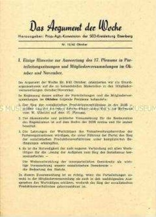 Informationsblatt der SED-Kreisleitung Eisenberg zum 17. Plenum des ZK