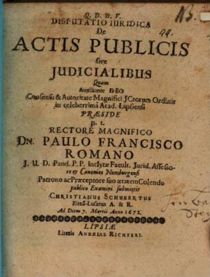 Disp. iur. de actis publicis sive iudicialibus