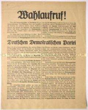 Programmatischer Wahlaufruf der Deutschen Demokratischen Partei anlässlich der Wahl zur ersten verfassungsgebenden Nationalversammlung