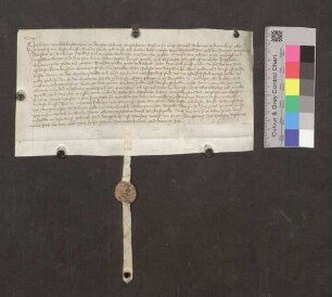 Erhart von Falkenstein, Herr zu Ramstein, und seine Gemahlin Anastasia von Wolfurt urkunden, daß die Stadt Bräunlingen von der Schuld, die sie ihnen schuldet, 100 Gulden abgezahlt hat und zwar an Hans Gaislin und Elisabeth Glungkin, seine Hausfrau.
