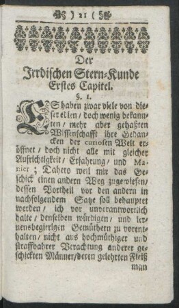 Der Irrdischen Stern-Kunde Erstes Capitel
