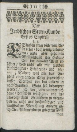 Der Irrdischen Stern-Kunde Erstes Capitel