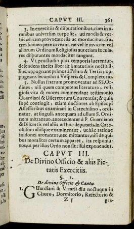 Caput III. De Devino Officio & aliis Pietatis Excercitiis.