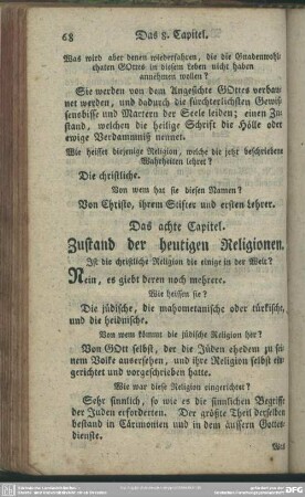 Das achte Capitel. Zustand der heutigen Religionen