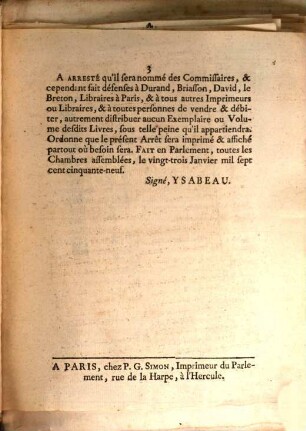 Extrait des registres de Parlement du vingt-trois 1759