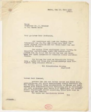 Brief an Paul Graener : 18.03.1930