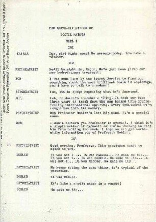 Englische Dialogliste (Auszug)