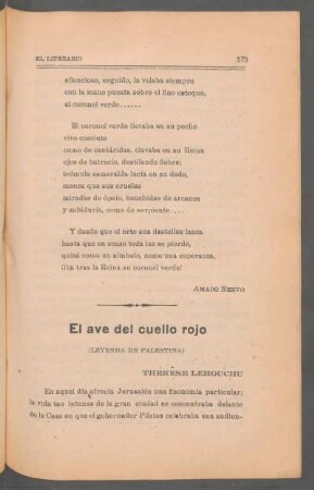 El ave del cuello rojo : (Leyenda de Palestina) - Thérêse Lehouchu