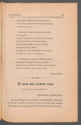 El ave del cuello rojo : (Leyenda de Palestina) - Thérêse Lehouchu