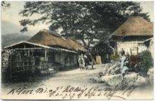 Japanisches Dorf, Postkarte von der parlamentarischen Studienreise nach Ostasien des Reichstagsabgeordneten Dr. Georg Lucas