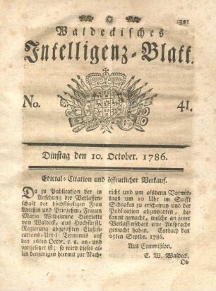 No. 41, Dinstag den 10. October 1786