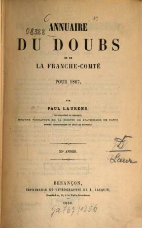 Annuaire du Doubs, de la Franche-Comté et du Territoire-de-Belfort : pour l'année .... 55, 55. 1866 (1867)