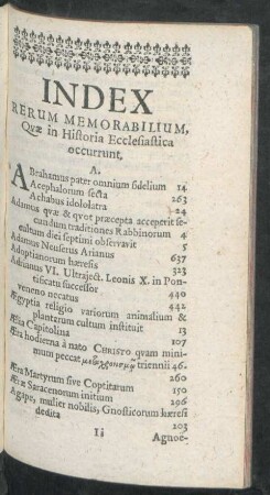Index Rerum Memorabilium, Quae in Historia Ecclesiaastica occurrunt