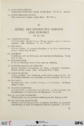 III. Möbel des Deutschen Barock und Rokoko (Nr. 114-181)