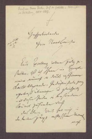 Schreiben von Kuno Fischer, Heidelberg, an Wilhelm Nokk.
