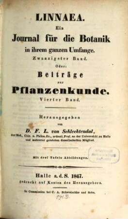 Linnaea  : ein Journal für die Botanik in ihrem ganzen Umfange. 20. 1847