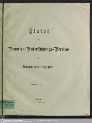 Statut des Beamten-Unterstützungs-Vereins für Dresden und Umgegend