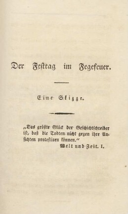 Der Festtag im Fegefeuer. Eine Skizze
