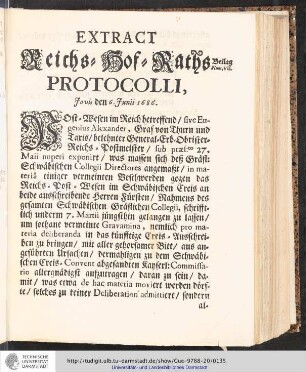 Beilag Num. VII. Ectract Reichs-Hof-Raths Protocolli