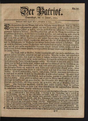No. 55. Donnerstags, den 18. Jenner, 1725
