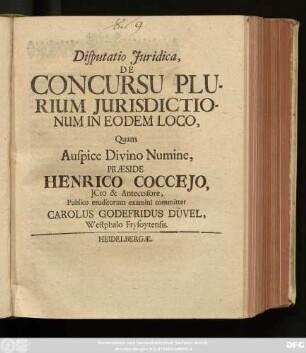 Disputatio Iuridica, De Concursu Plurium Iurisdictionum In Eodem Loco