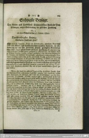 Sechtzigste Beylage. Der Ritter- und Landschaft Schwerinschen Antheils Vorstellungen, wegen Beforderung der gütlichen Handlung