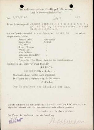 Hofmeister, Johann Baptist
