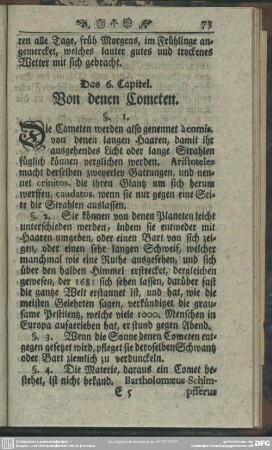Das 6. Capitel. Von denen Cometen