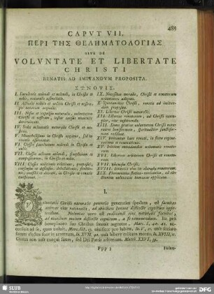 Caput VII. Peri Tēs Thelēmatologias Sive De Voluntate Et Libertate Christi Renatis Ad Imitandum Proposita
