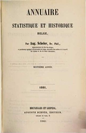 Annuaire statistique et historique Belge. 8