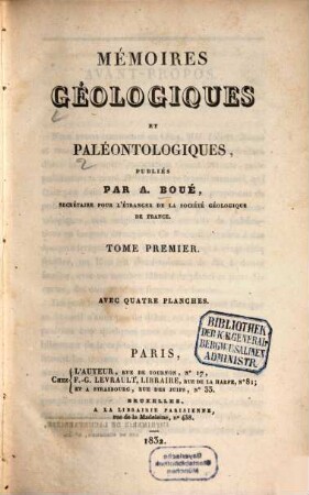 Mémoires géologiques et paléontologiques, 1. 1832