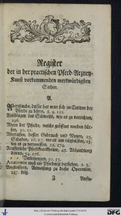 Register der in der practischen Pferd-Arzneykunst vorkommenden merkwürdigsten Sachen.