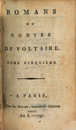 Romans et Contes de Voltaire, 5. Candide. - 1797. - 180 S. : 1 Ill.