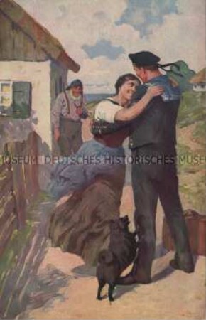 Wiedersehen zwischen Matrose und Frau